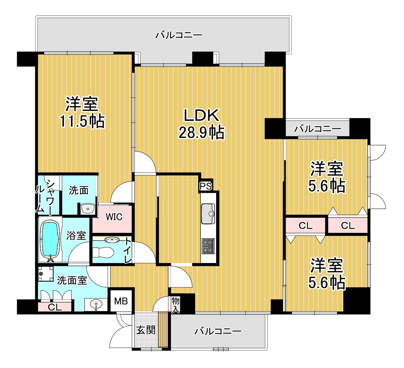 レジディア御所東(3LDK/9階)の間取り写真
