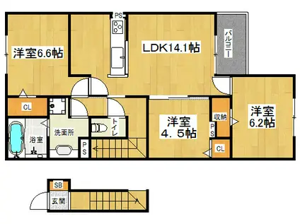 TS スクエア 下鴨(3LDK/2階)の間取り写真