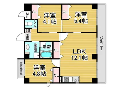 GRAND LATTICE KAWARAMACHI SHICHIJO(3LDK/3階)の間取り写真