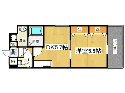 ヒーリングタワー七条大宮(1DK/3階)の間取り写真