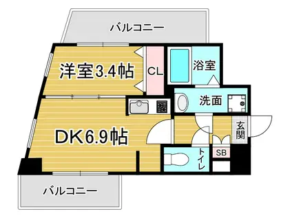 ファステート京都東寺グラン(1DK/3階)の間取り写真