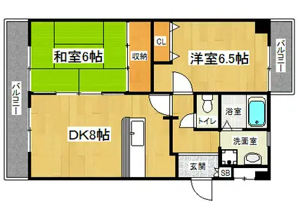 カサ・デ・高ノ手(2DK/2階)の間取り写真