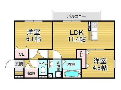 エスポワール瀬田(2LDK/1階)の間取り写真