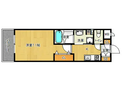 ベラジオ堀川今出川Ⅱ(1K/2階)の間取り写真