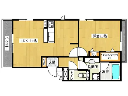 ル アミ(1LDK/1階)の間取り写真