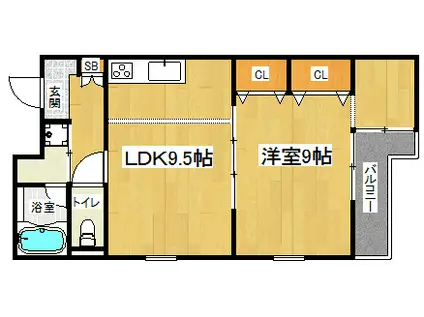 アンダンテ烏丸七条(1LDK/1階)の間取り写真
