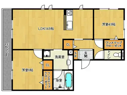 滋賀県草津市 3階建 築11年(2LDK/1階)の間取り写真