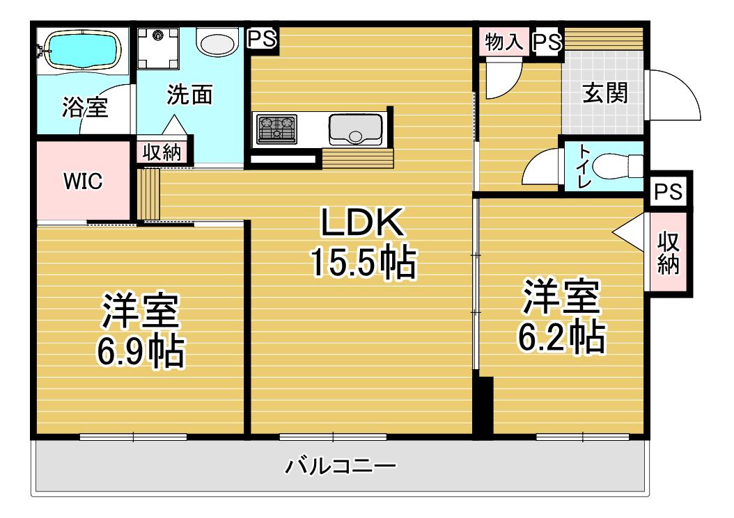 シャーメゾン京都桃山(2LDK/2階)の間取り写真