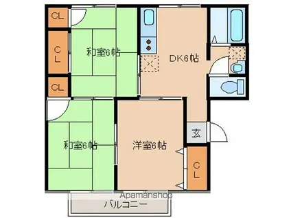 コスモハイツ東加古川(2LDK/5階)の間取り写真