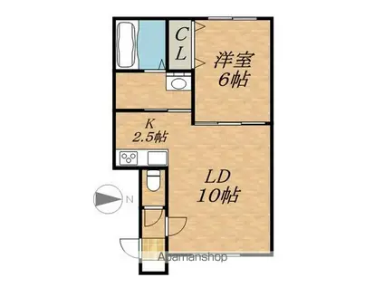 山陰本線 円町駅 徒歩12分 5階建 築37年(1K/1階)の間取り写真