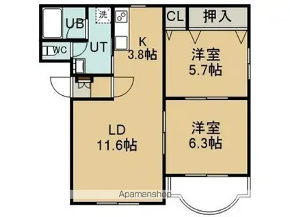 プレサンス東淀川駅前プローシェ(1DK/3階)の間取り写真