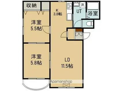 函館市電本線湯川線 千歳町駅(北海道) 徒歩4分 3階建 築12年(1LDK/2階)の間取り写真