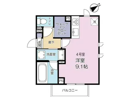 グランディール(ワンルーム/2階)の間取り写真