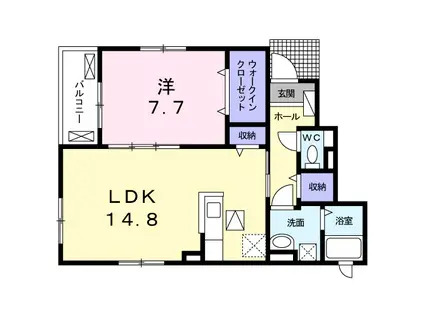フラッティ吉野町A(1LDK/1階)の間取り写真