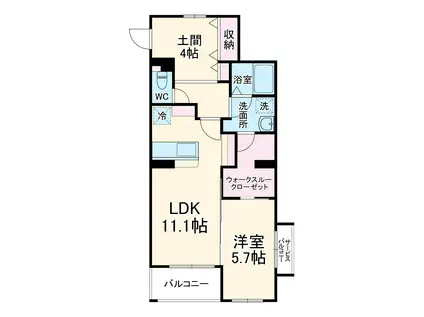 ヴィラ京大北 Ⅲ(1LDK/4階)の間取り写真