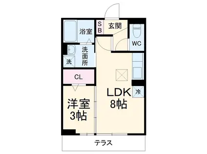 ミリアディたかつき(1LDK/2階)の間取り写真