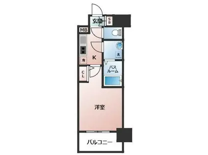 エスリード本町靱公園レジデンス(1K/2階)の間取り写真