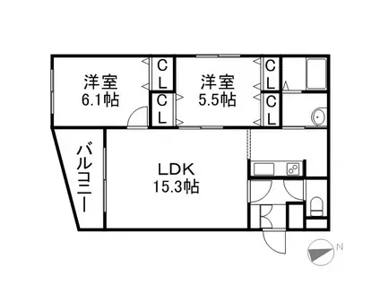 メゾンG向島(2LDK/3階)の間取り写真