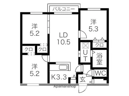 ルオマルーン(3LDK/3階)の間取り写真