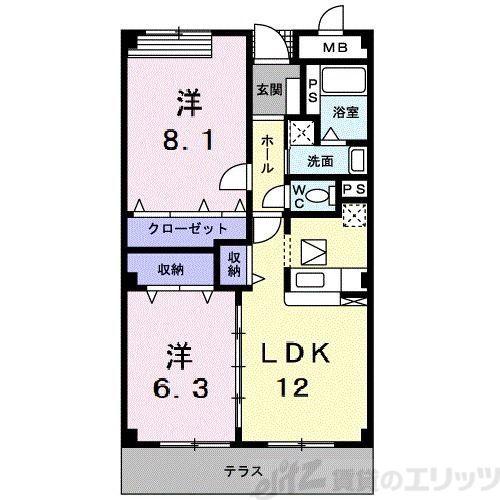 ソレアード(2LDK/1階)の間取り写真
