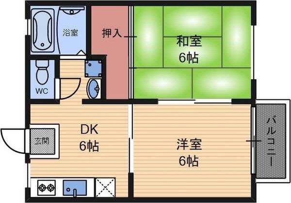 田村ハイツI(2DK/2階)の間取り写真