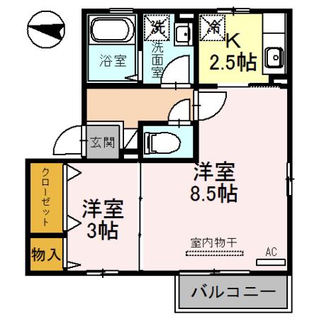 リンデンバウムD棟(2K/2階)の間取り写真
