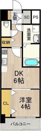 スプランディッド新大阪イースト(1DK/4階)の間取り写真