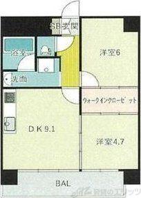 ES-GRANDE UMEDAKITA(2DK/7階)の間取り写真