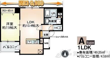 デセンテ北梅田(1LDK/8階)の間取り写真