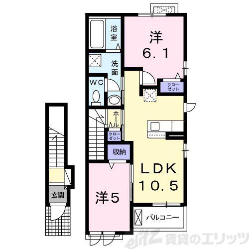 カルム西真上(2LDK/2階)の間取り写真