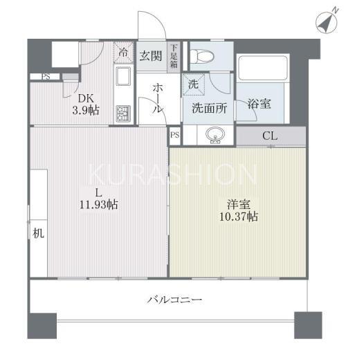 フェルト627(1LDK/12階)の間取り写真