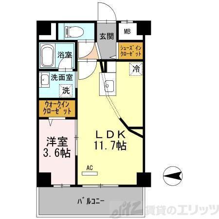 アクトタレイア茨木駅前(1LDK/2階)の間取り写真