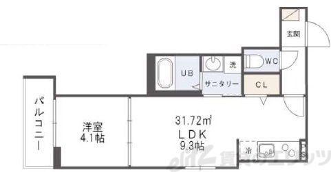 ハーミッツ・セル下新庄(1LDK/3階)の間取り写真