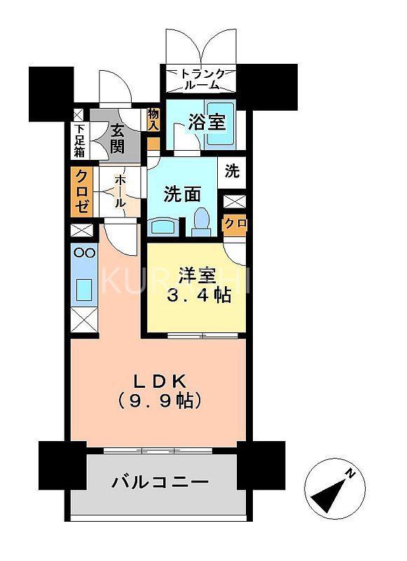 パークレジデンシャル博多(1LDK/4階)の間取り写真