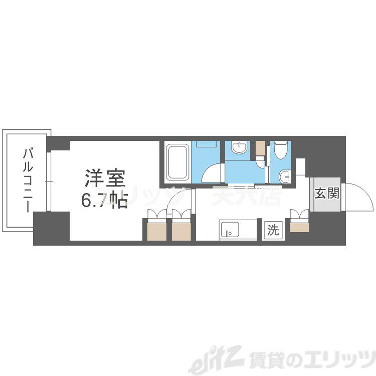 ザ・パークハビオ同心(1K/5階)の間取り写真
