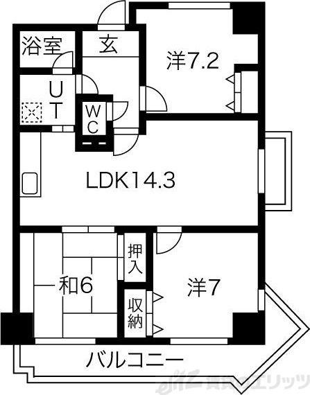 プランドール桃山(3LDK/4階)の間取り写真