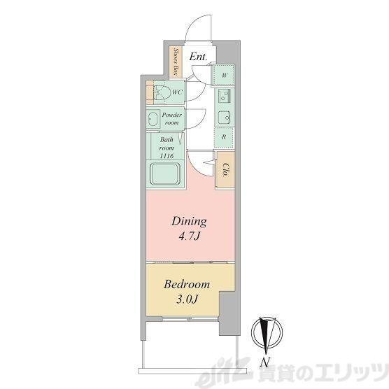 セレニテ東梅田アリエ(2K/12階)の間取り写真