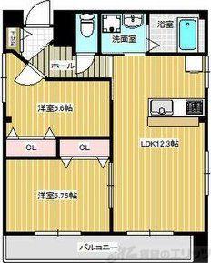 中山ハイツ(2LDK/6階)の間取り写真
