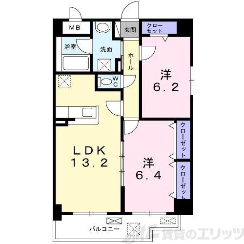 エフ レジデンス(2LDK/1階)の間取り写真