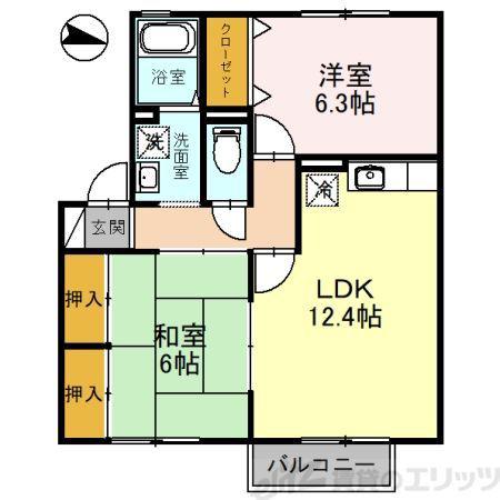 カサブランカII(2LDK/1階)の間取り写真