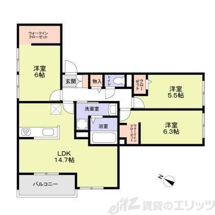 ハイテラス千里山(3LDK/2階)の間取り写真