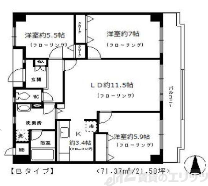 モナ・ヴェイル(3LDK/3階)の間取り写真