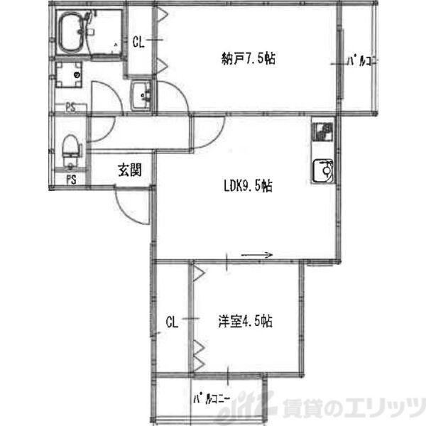 EIJU吹田南正雀(2LDK/1階)の間取り写真