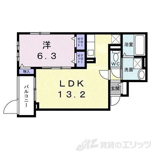 サニーレジデンス高槻本町(1LDK/2階)の間取り写真