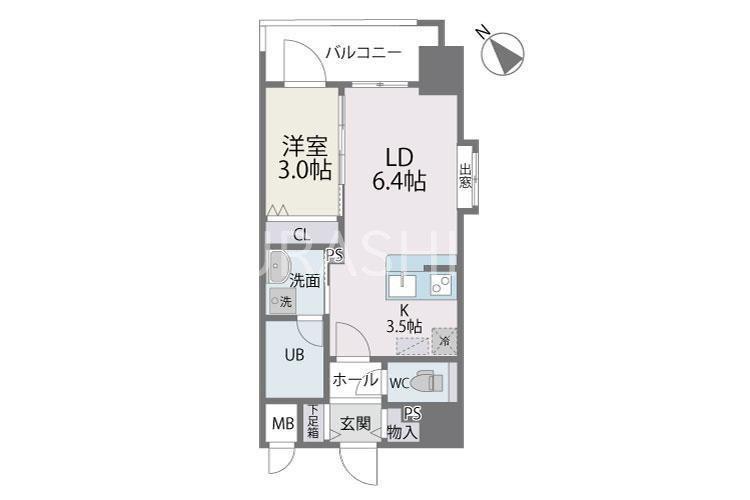 サニークレスト須崎町(1LDK/6階)の間取り写真