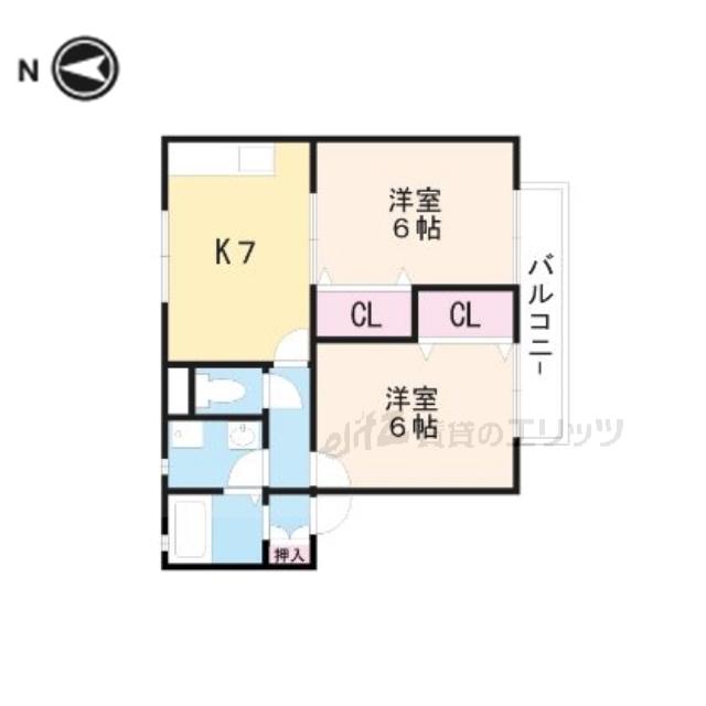 ハイカムールB棟(2DK/1階)の間取り写真