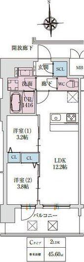 スプランディッド大阪イースト(2LDK/8階)の間取り写真