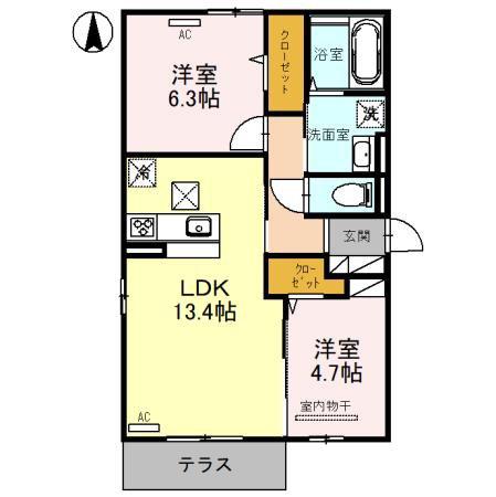 SPECIALE沢良宜西(2LDK/1階)の間取り写真