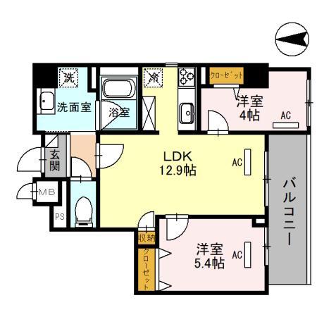 エタニティ江坂(2LDK/1階)の間取り写真