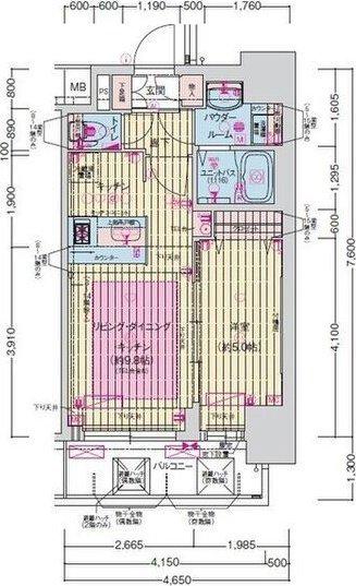 プレサンス扇町駅前(1LDK/6階)の間取り写真
